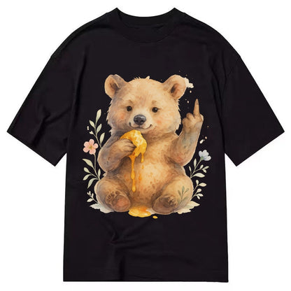 Chubby Bear Cub Eating Dripping Honey Sticky Paw Up With Mid Classic T-shirt – Black