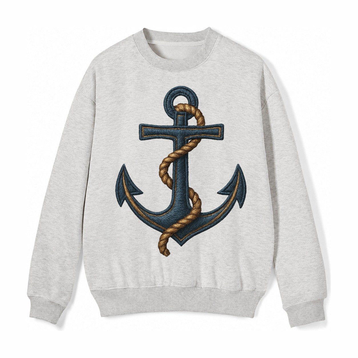 Anchor And Rope Nautical Illustration Fleece Sweatshirt – Light Gray