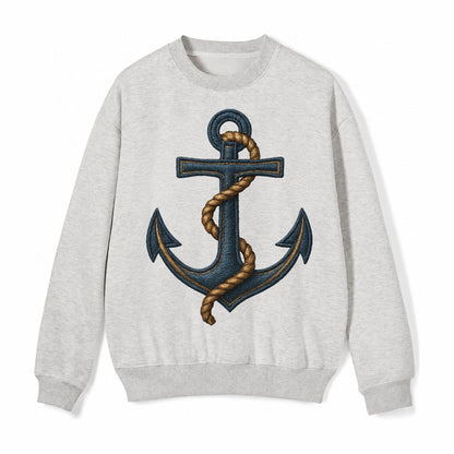 Anchor And Rope Nautical Illustration Fleece Sweatshirt – Light Gray