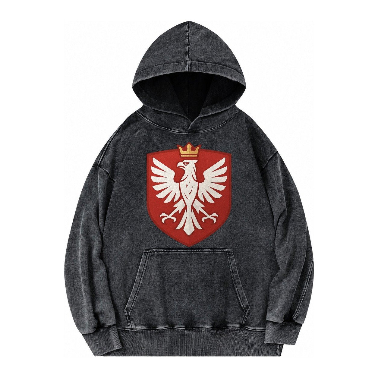 Poland White Eagle Vintage Washed Hoodie – Black
