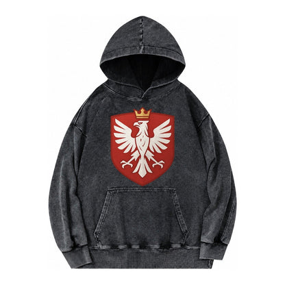 Poland White Eagle Vintage Washed Hoodie – Black