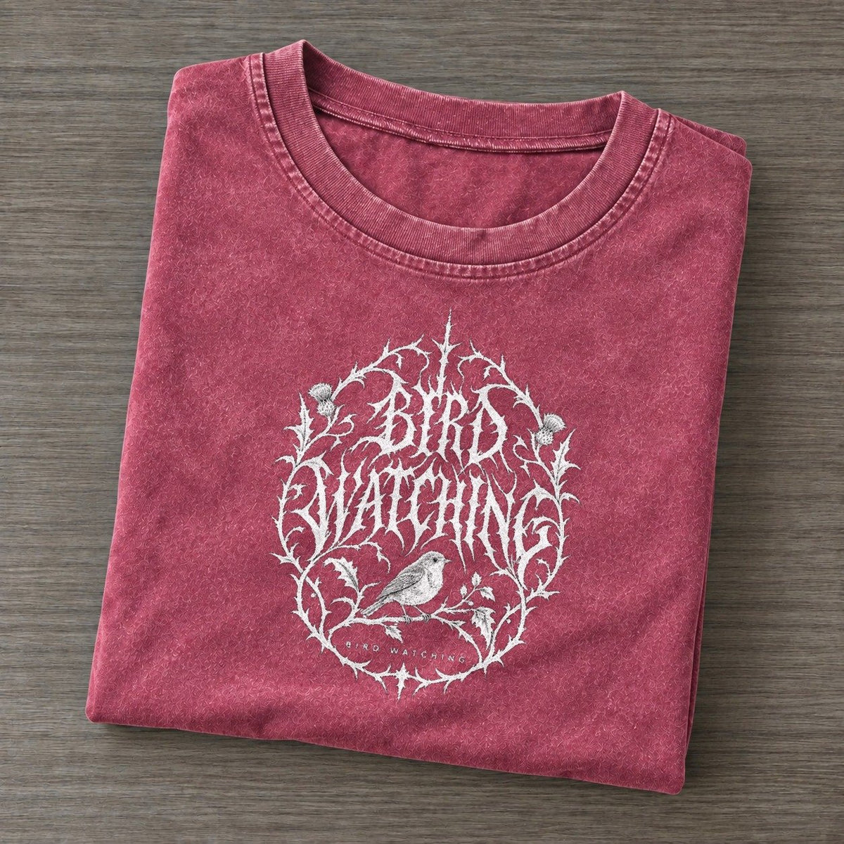 Birdwatching Unreadable Feelings Vintage T-shirt – Raspberry