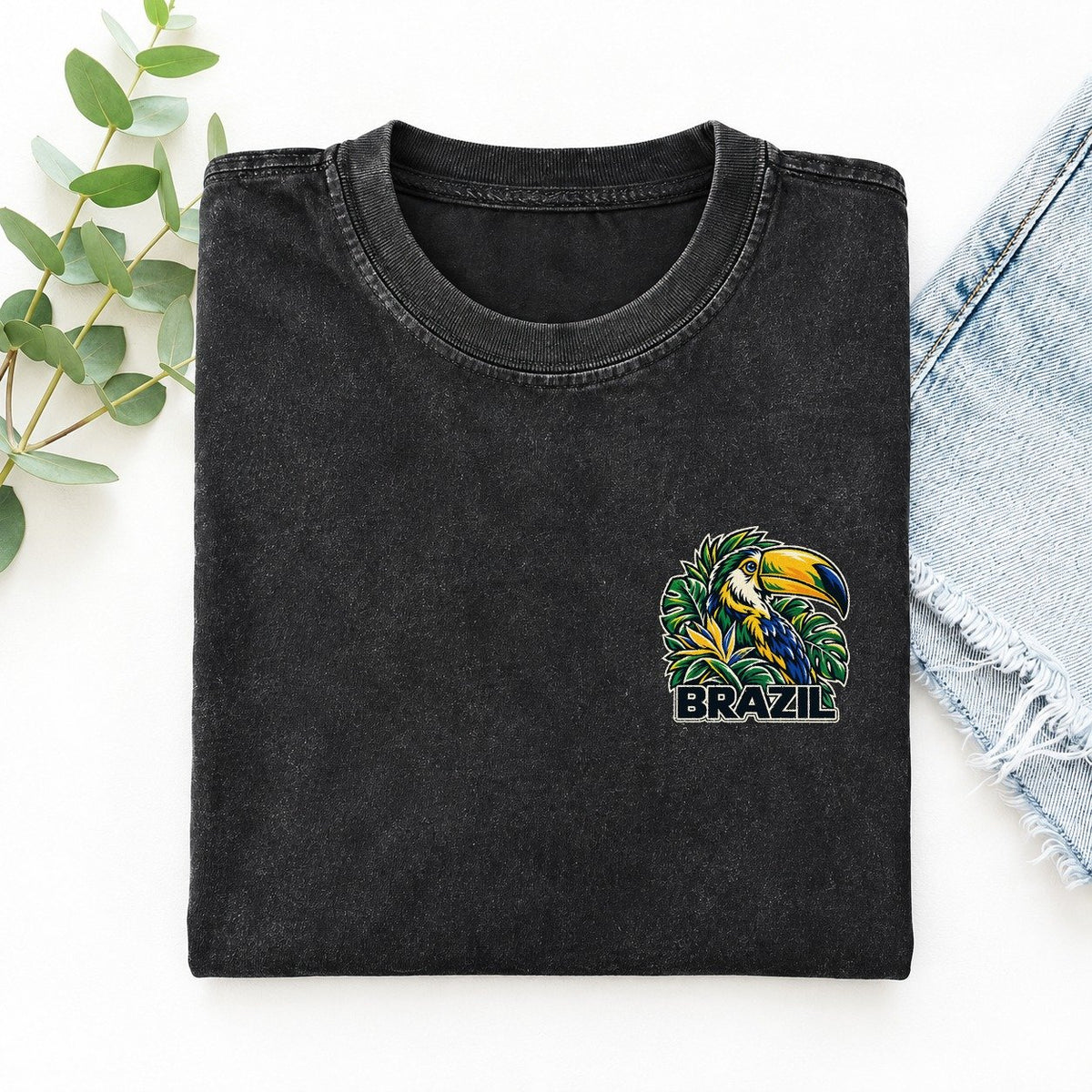 Brazil Country Pride Left Chest Vintage T-shirt – Black