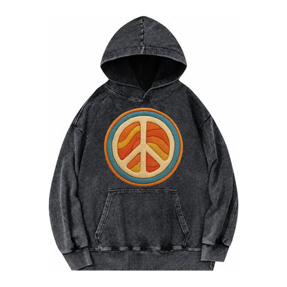 Retro Peace Harmony Vintage Washed Hoodie – Black