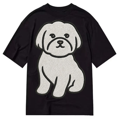 Maltese Pure White Fluffy Embroidered Design Classic T-shirt – Black