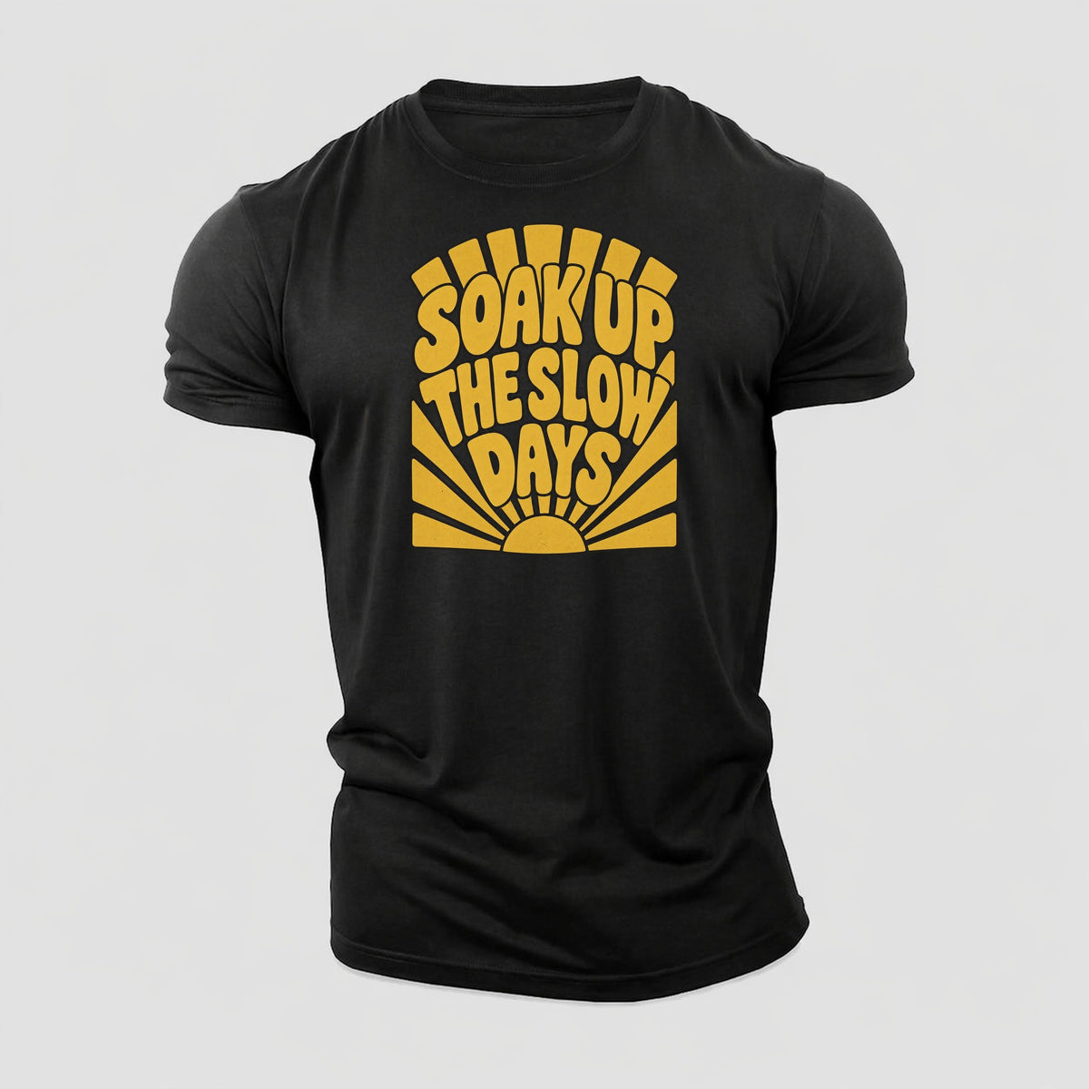 Soak Up The Slow Days Sunburst Sayings Cotton T-Shirt – Black