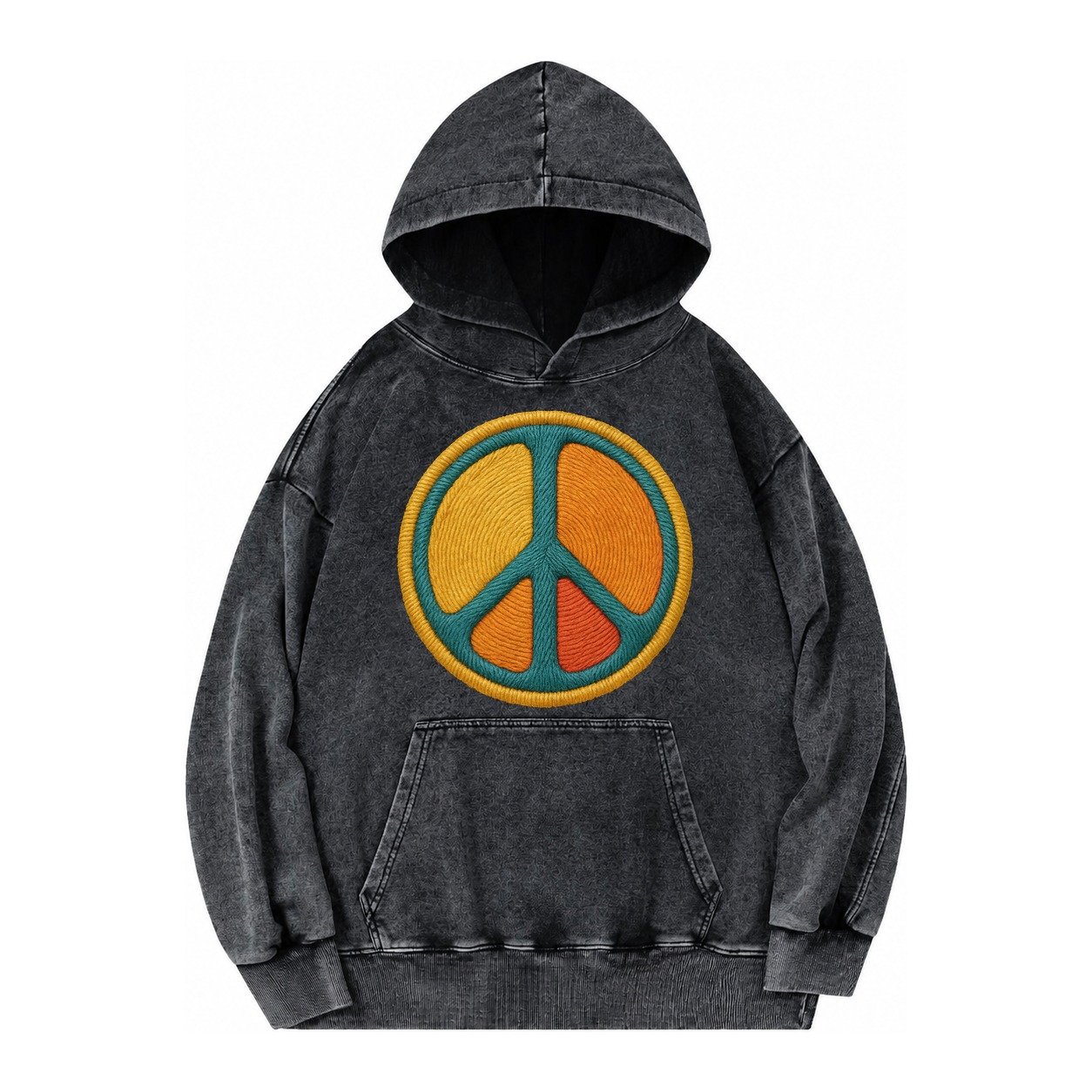Golden Peace Vintage Washed Hoodie – Black