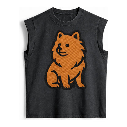Pomeranian Orange Fluffy Charm Vintage Washed Tank – Black