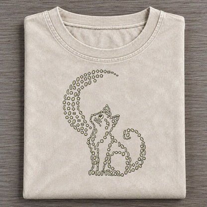 Midnight Cat Crescent Vintage T-shirt – Off White