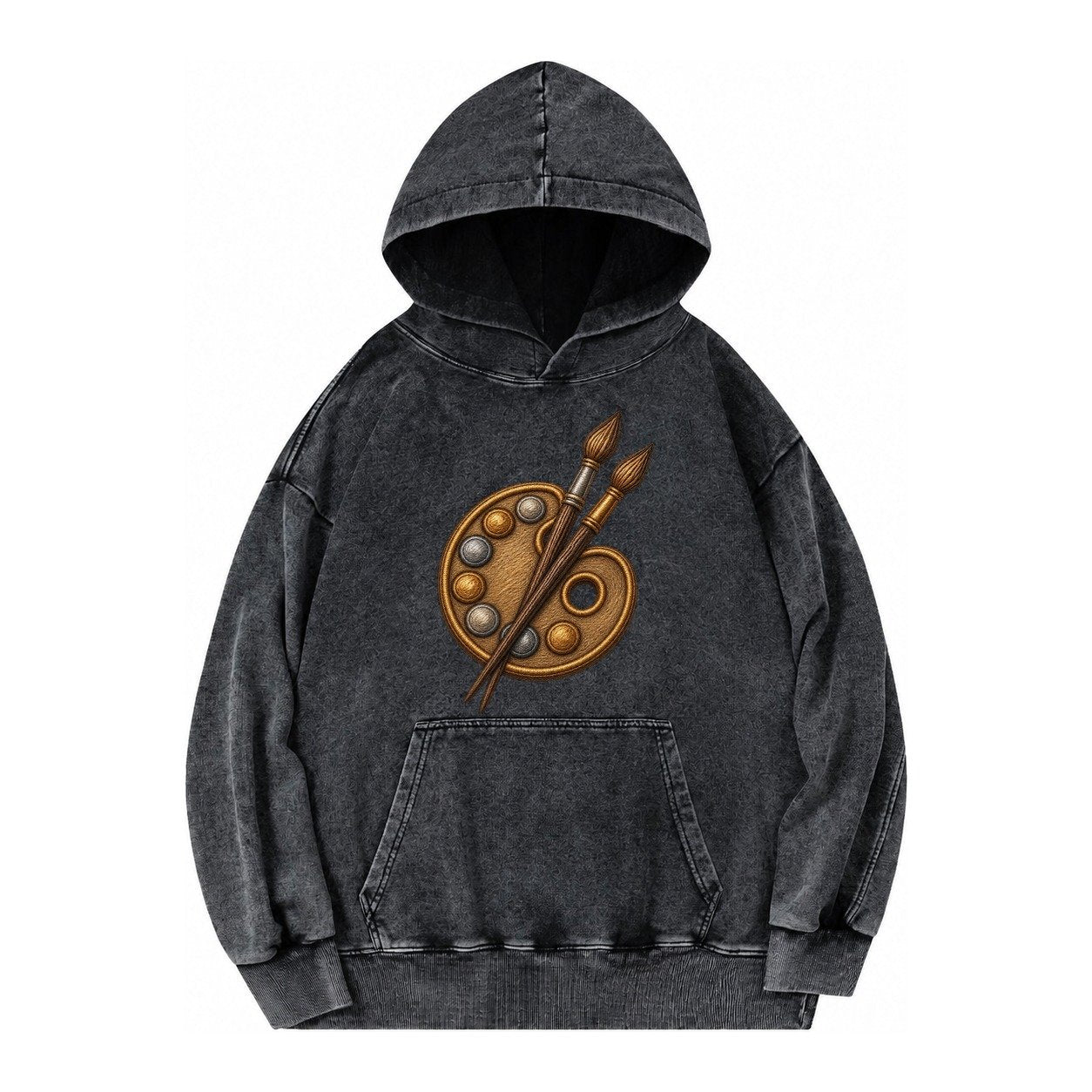 Artist Palette Vintage Washed Hoodie – Black
