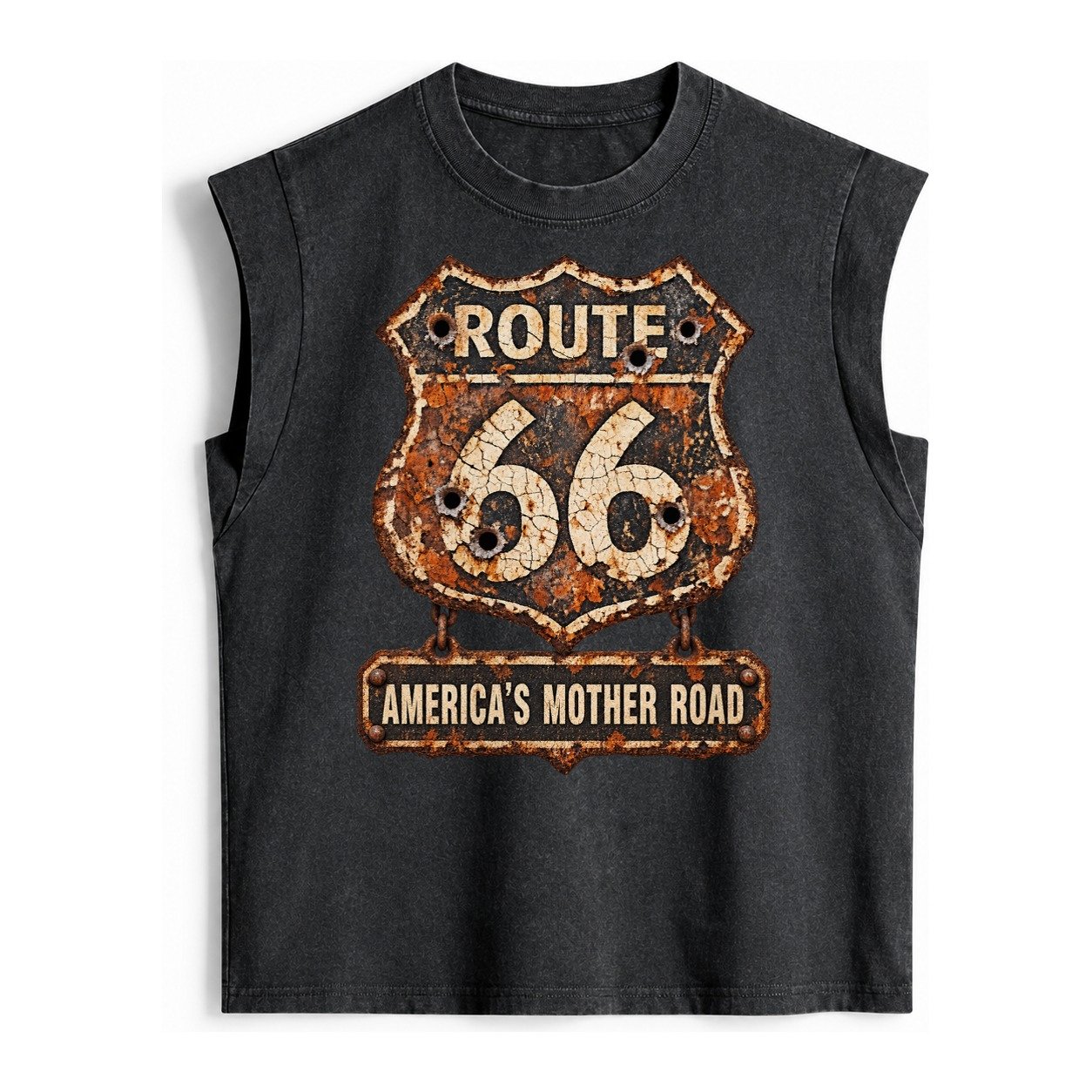 Route 66 Weathered Vintage Washed Tank – Black
