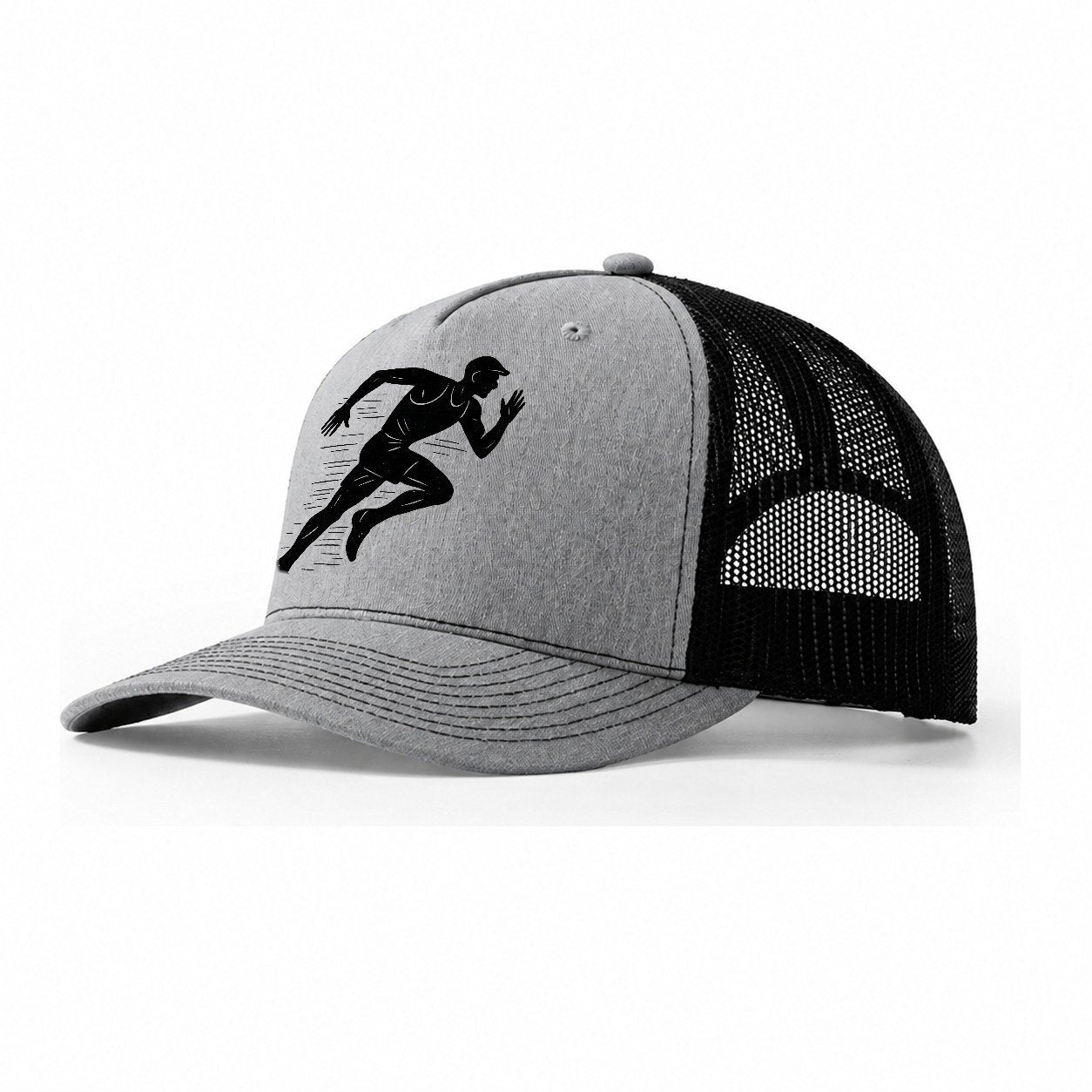 Runner In Full Stride Sprinting Trucker Hat – Sport Grey-Black