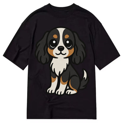 Cavalier King Charles Spaniel Tricolor Sitting Pose Portrait Classic T-shirt – Black