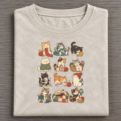 Knitting Circle Cat Club Vintage T-shirt – Off White