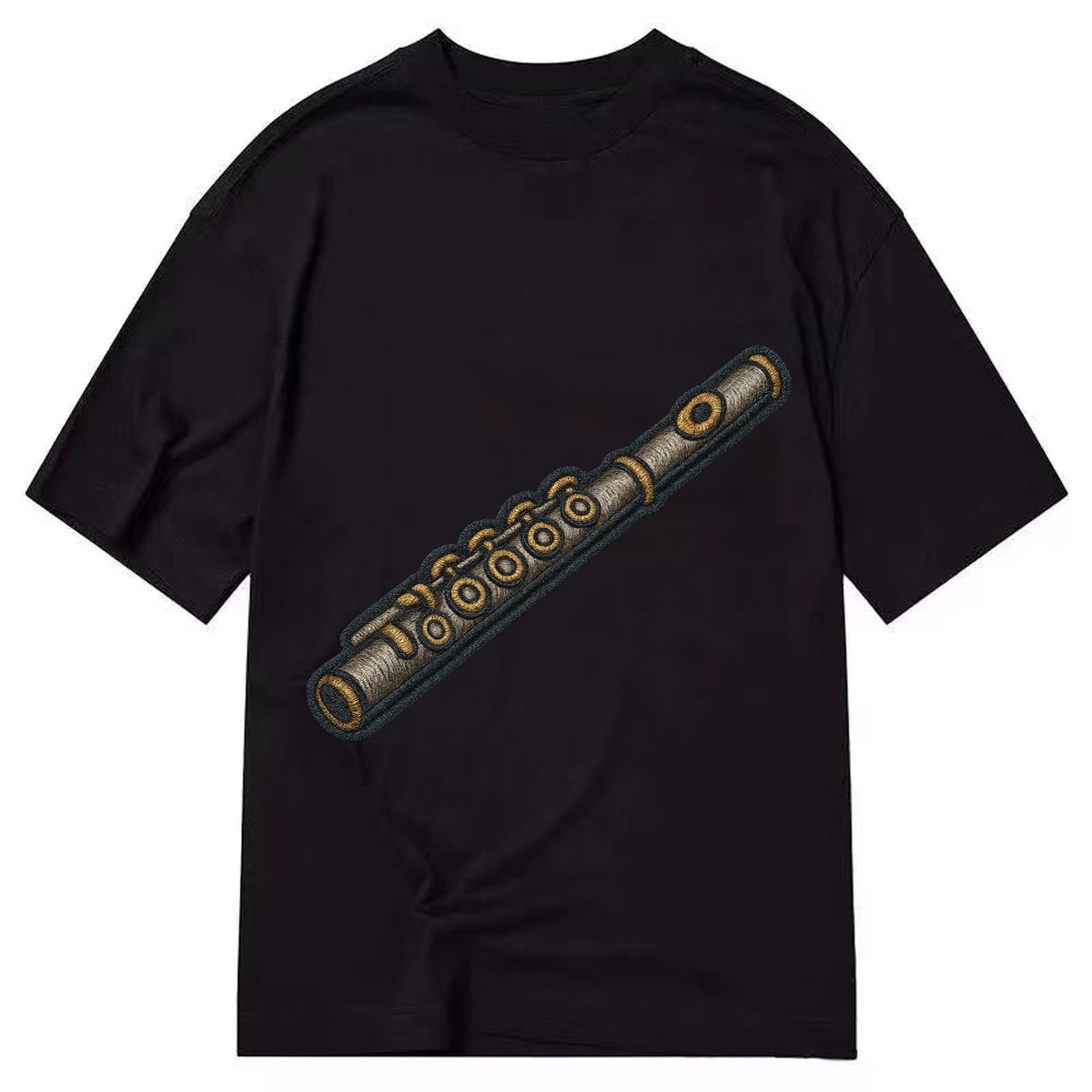 Flute Silver Flute With Keys And Embouchure Hole Classic T-shirt – Black
