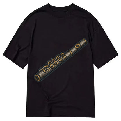 Flute Silver Flute With Keys And Embouchure Hole Classic T-shirt – Black
