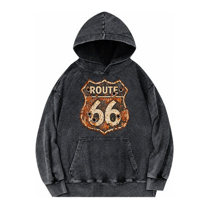 Weathered Marker Rust Aged Route 66 Sign Desert Sun Bleached Vintage Washed Hoodie – Black
