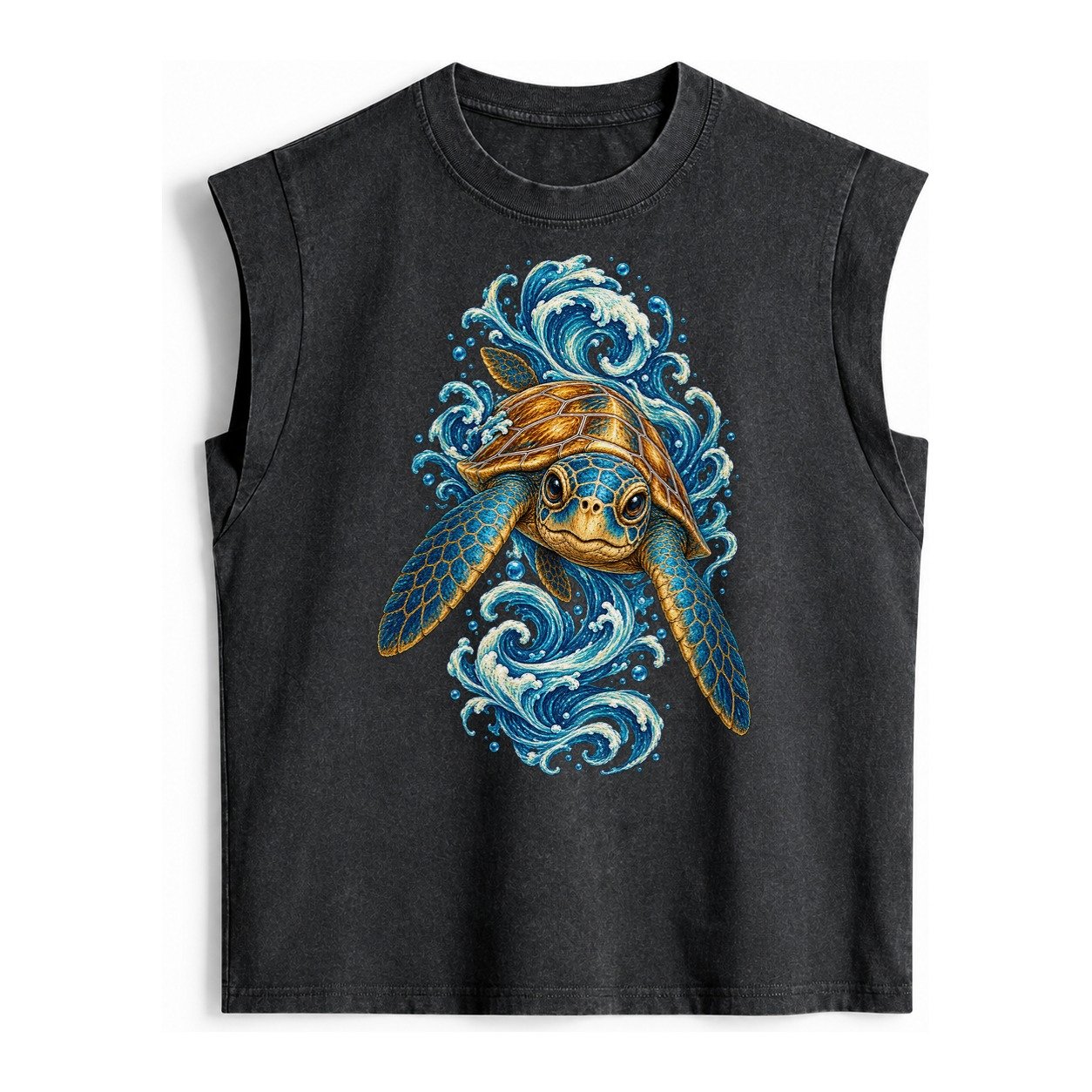 Ornate Sea Turtle Vintage Washed Tank – Black