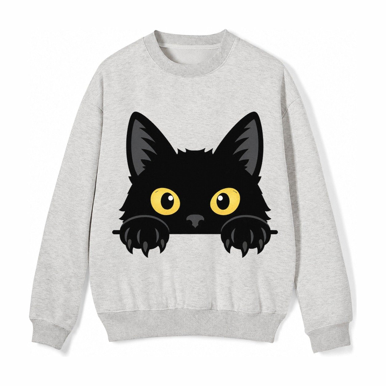 Black Cat Fleece Sweatshirt – Light Gray