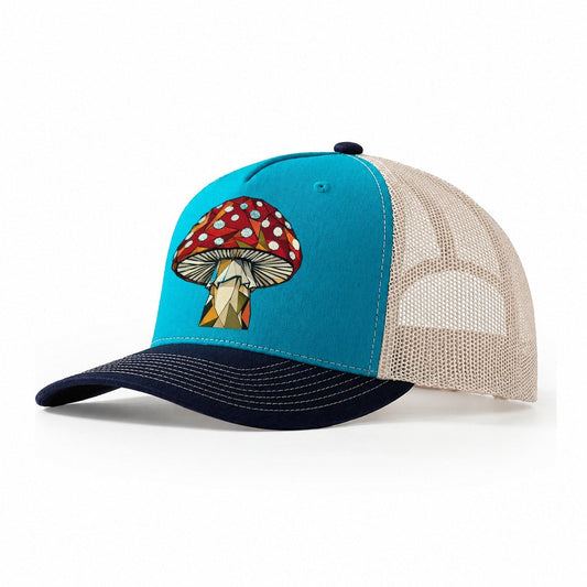 Giant Mushroom Forest Trucker Hat – Teal Navy