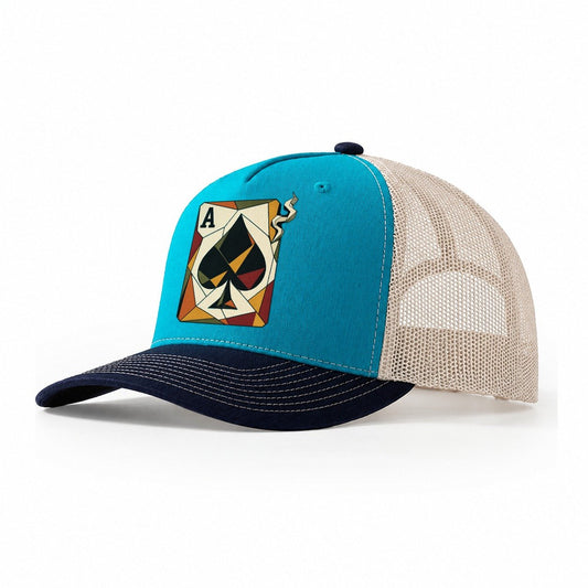 Ace Spades Playing Card Trucker Hat – Teal Navy