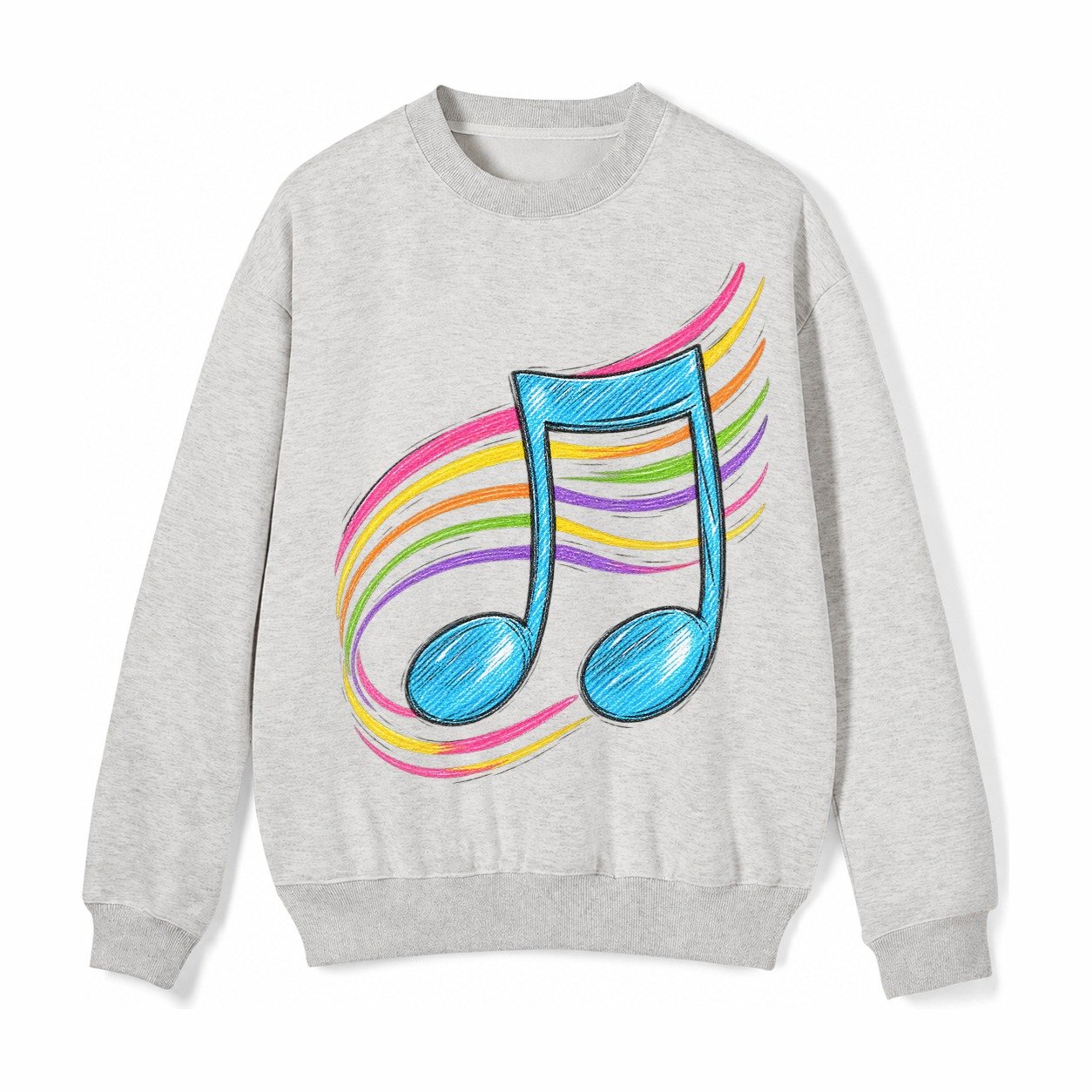 Musical Notes Headwear Fleece Sweatshirt – Light Gray