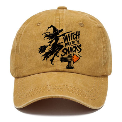 Witch Way To The Snacks Slogan Witch Magic Classic Cap – Golden Harvest