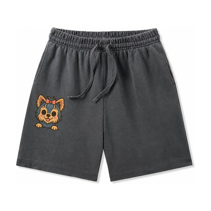 Yorkshire Terrier Modern Tiny Dog Logo Washed Shorts – Dark Gray