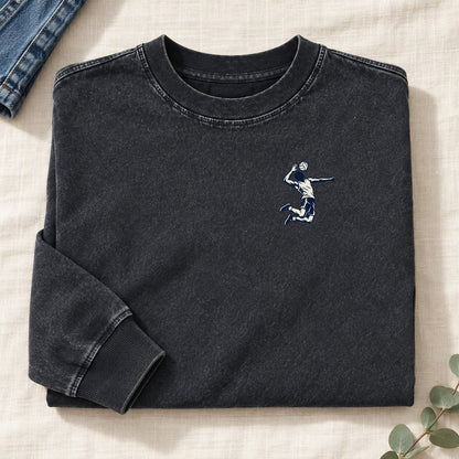 Volleyball Spike Left Chest Washed Long Sleeve T-Shirt – Black