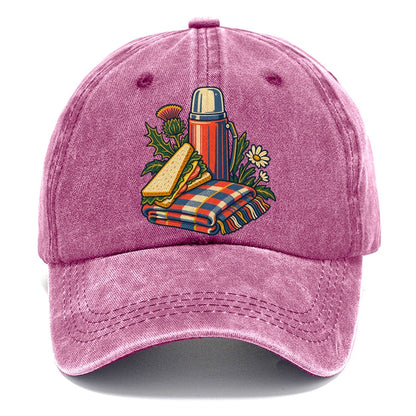 Picnic Flask Sandwich And Checked Blanket Uk Culture Heritage Classic Cap – Dusty Rose