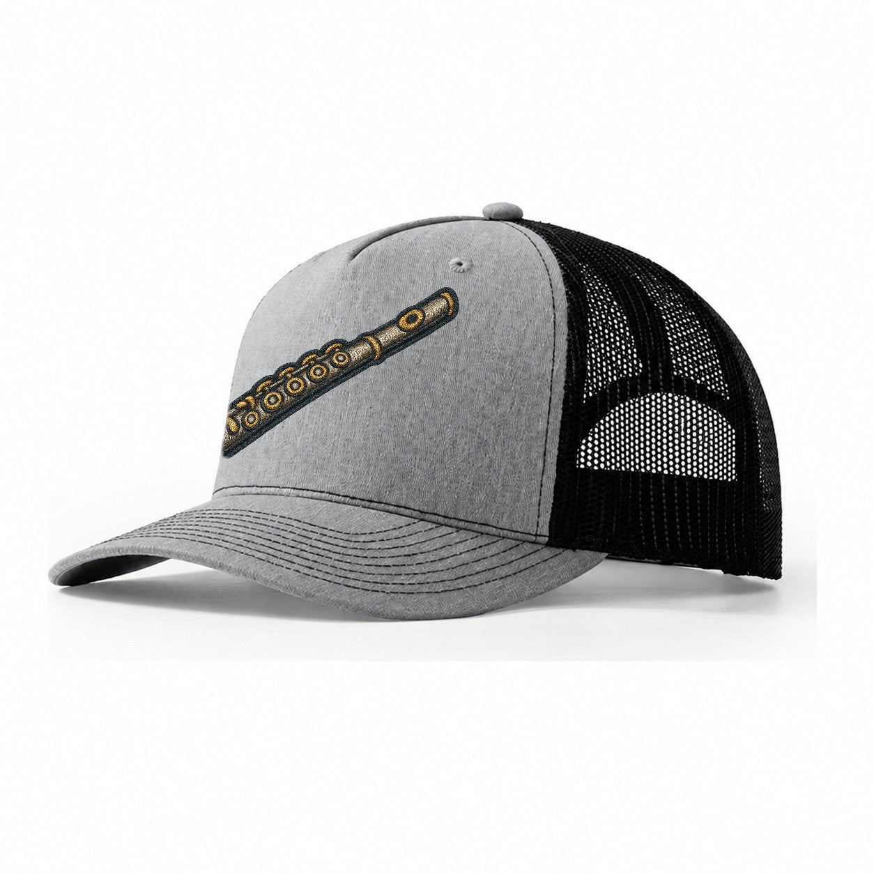 Flute Silver Flute With Keys And Embouchure Hole Trucker Hat – Sport Grey-Black
