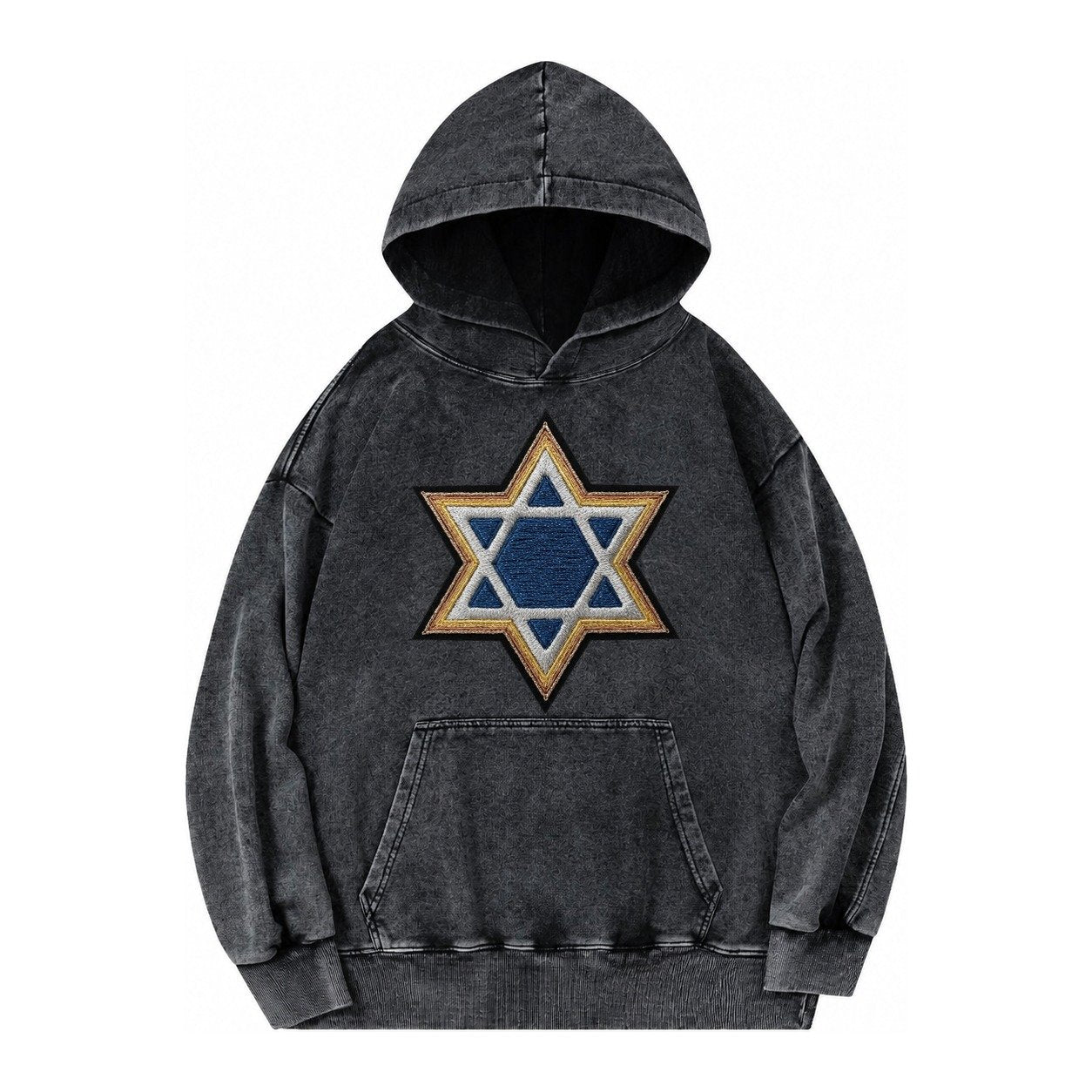 Star Of David Vintage Washed Hoodie – Black