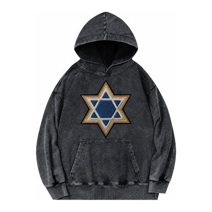 Star Of David Vintage Washed Hoodie – Black