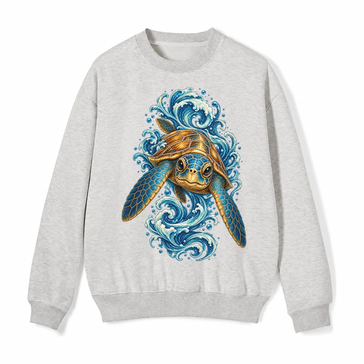 Ornate Sea Turtle Fleece Sweatshirt – Light Gray