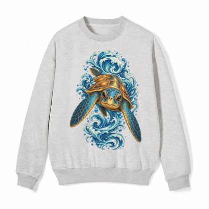 Ornate Sea Turtle Fleece Sweatshirt – Light Gray