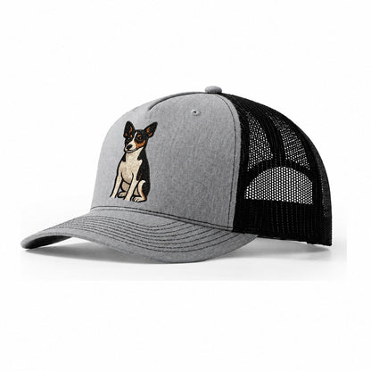 Rat Terrier Tri Color Embroidered Pose Trucker Hat – Sport Grey-Black