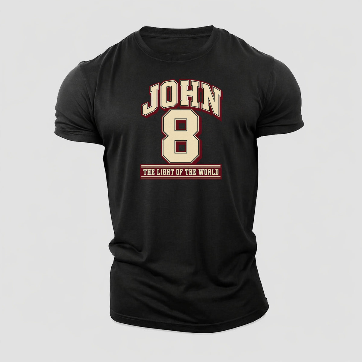 John 8 Varsity Chapel Varsity Cotton T-Shirt – Black