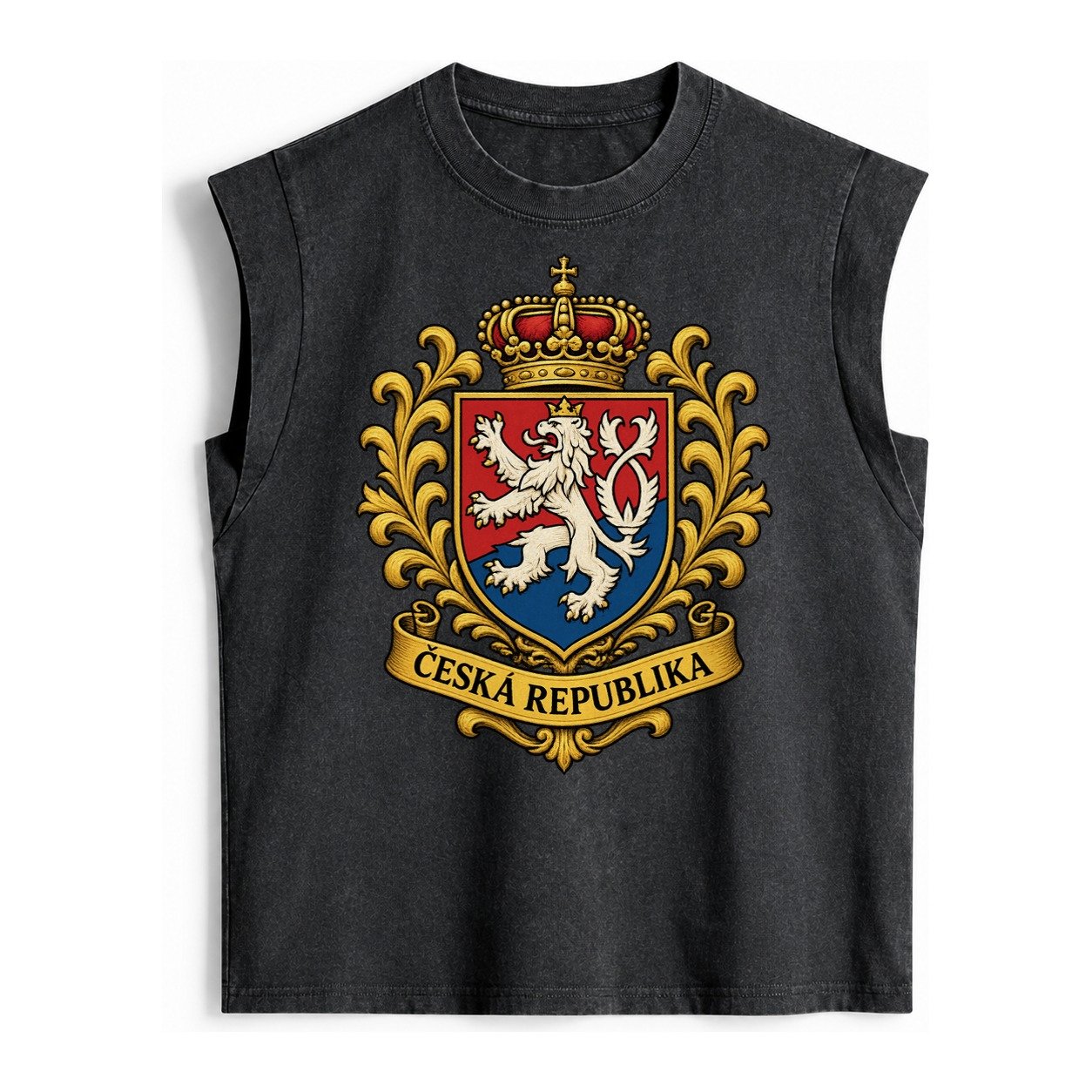 Czech Republic Lion Vintage Washed Tank – Black
