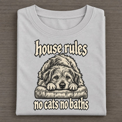 A Shaggy Dog Lying Sprawled Across A Couch Cushion Chin On Paws Bark For Me Classic T-shirt – Grey