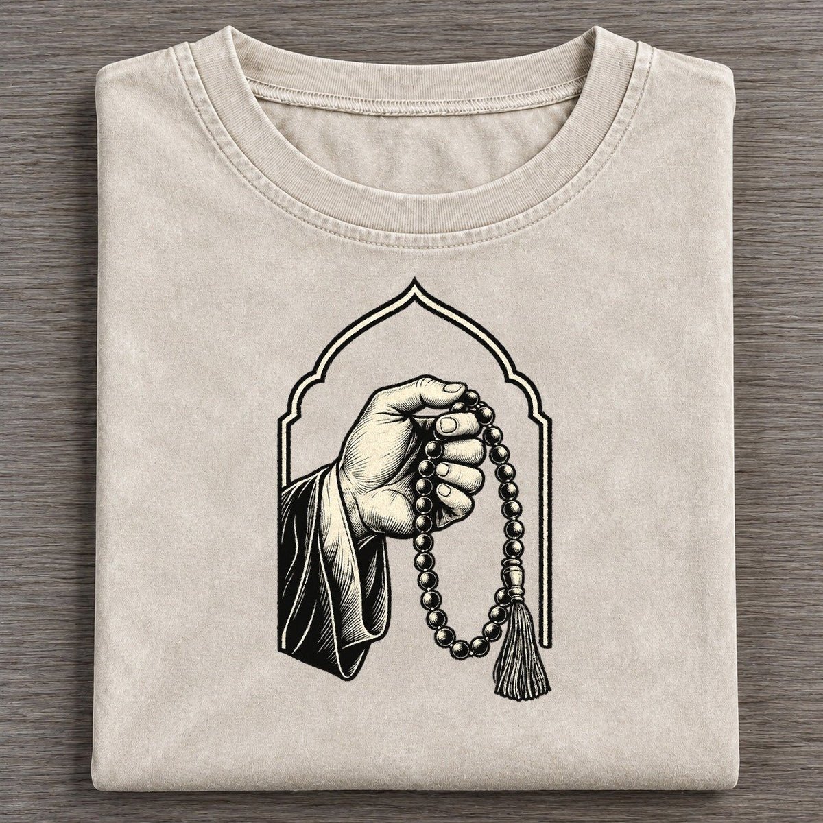 Muslim Tasbih In Hand World Faiths Ink Figures Vintage T-shirt – Off White