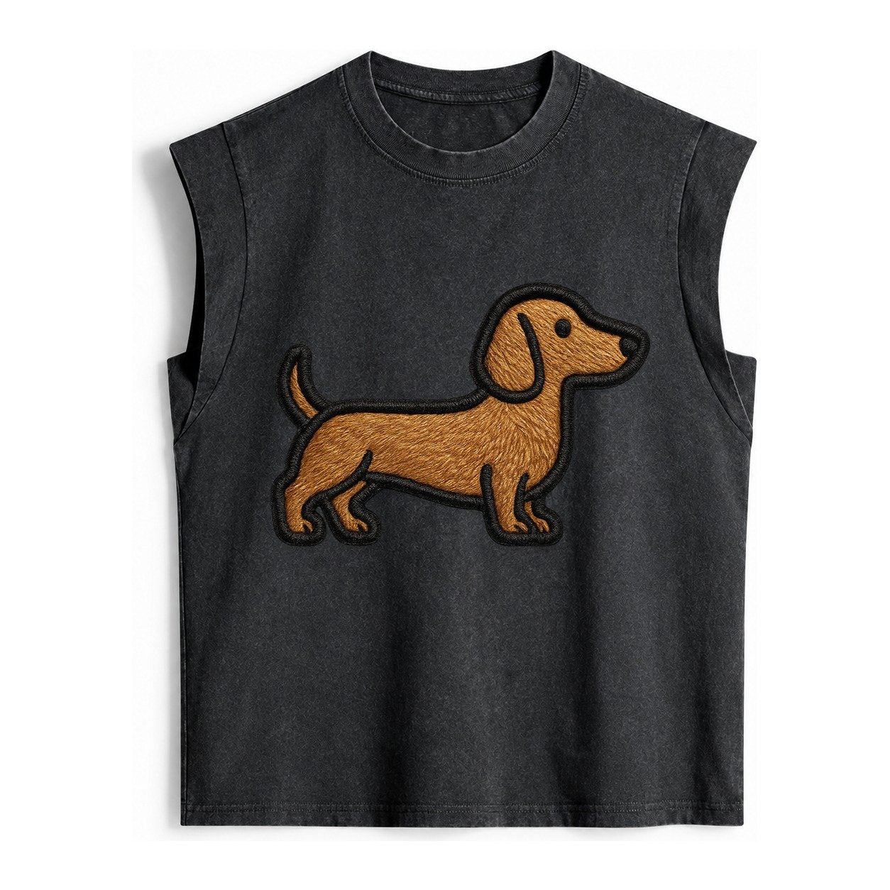 Dachshund Modern Elongated Silhouette Vintage Washed Tank – Black