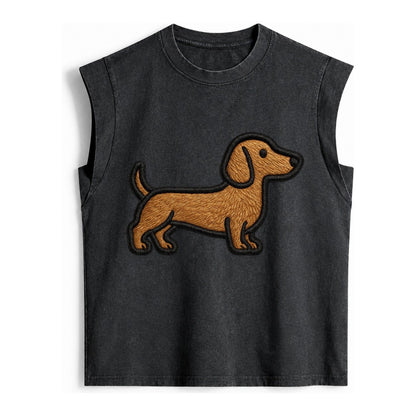 Dachshund Modern Elongated Silhouette Vintage Washed Tank – Black