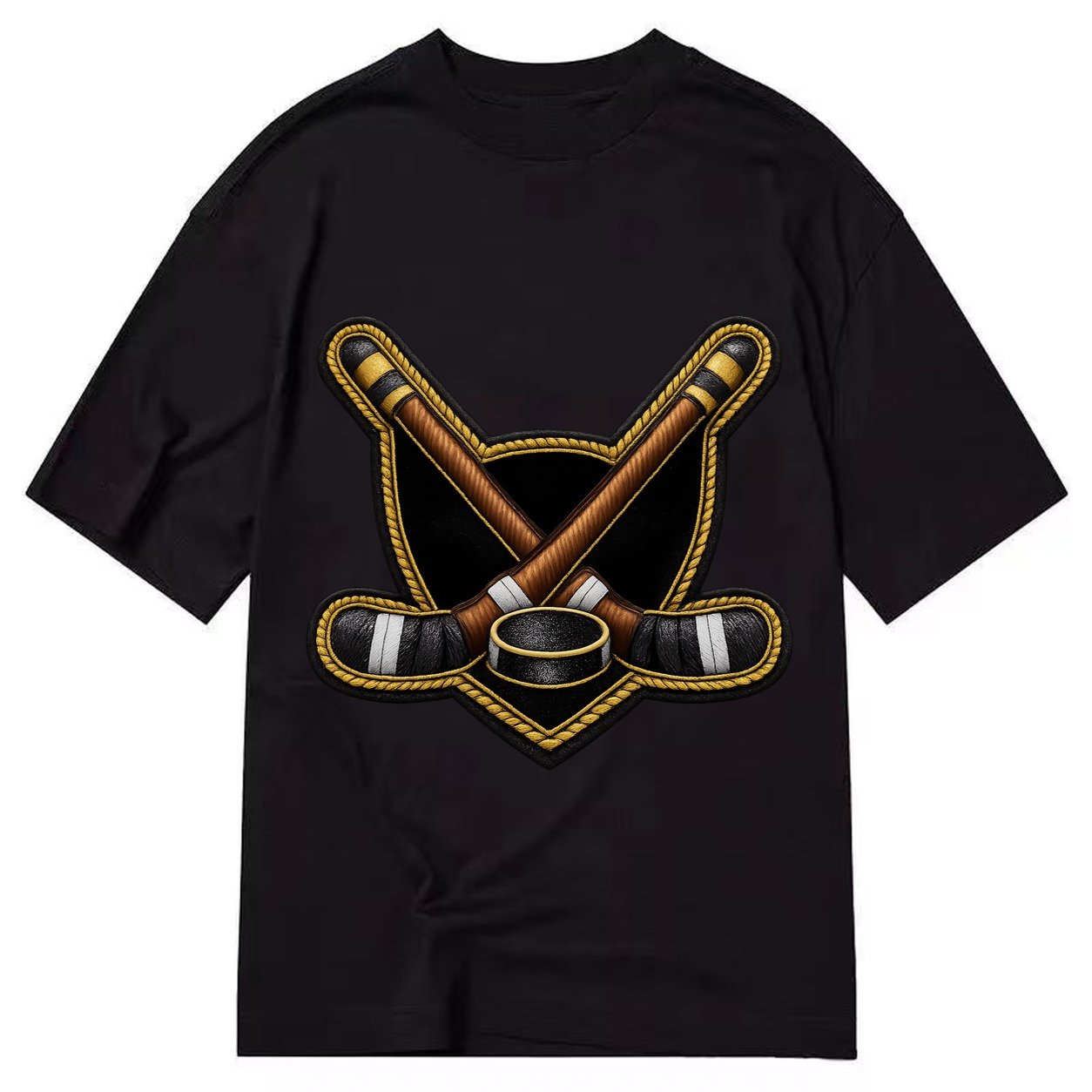 Embroidered Patch Design Hockey Crossed Sticks Ice Hockey St Classic T-shirt – Black