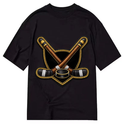 Embroidered Patch Design Hockey Crossed Sticks Ice Hockey St Classic T-shirt – Black