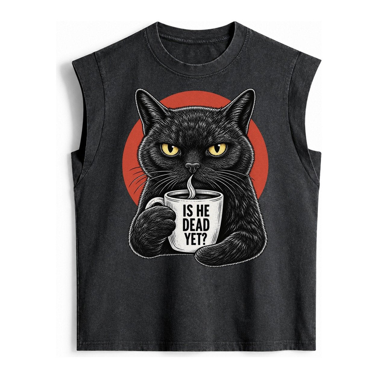 Is He Dead Yet Cat Vintage Washed Tank – Black