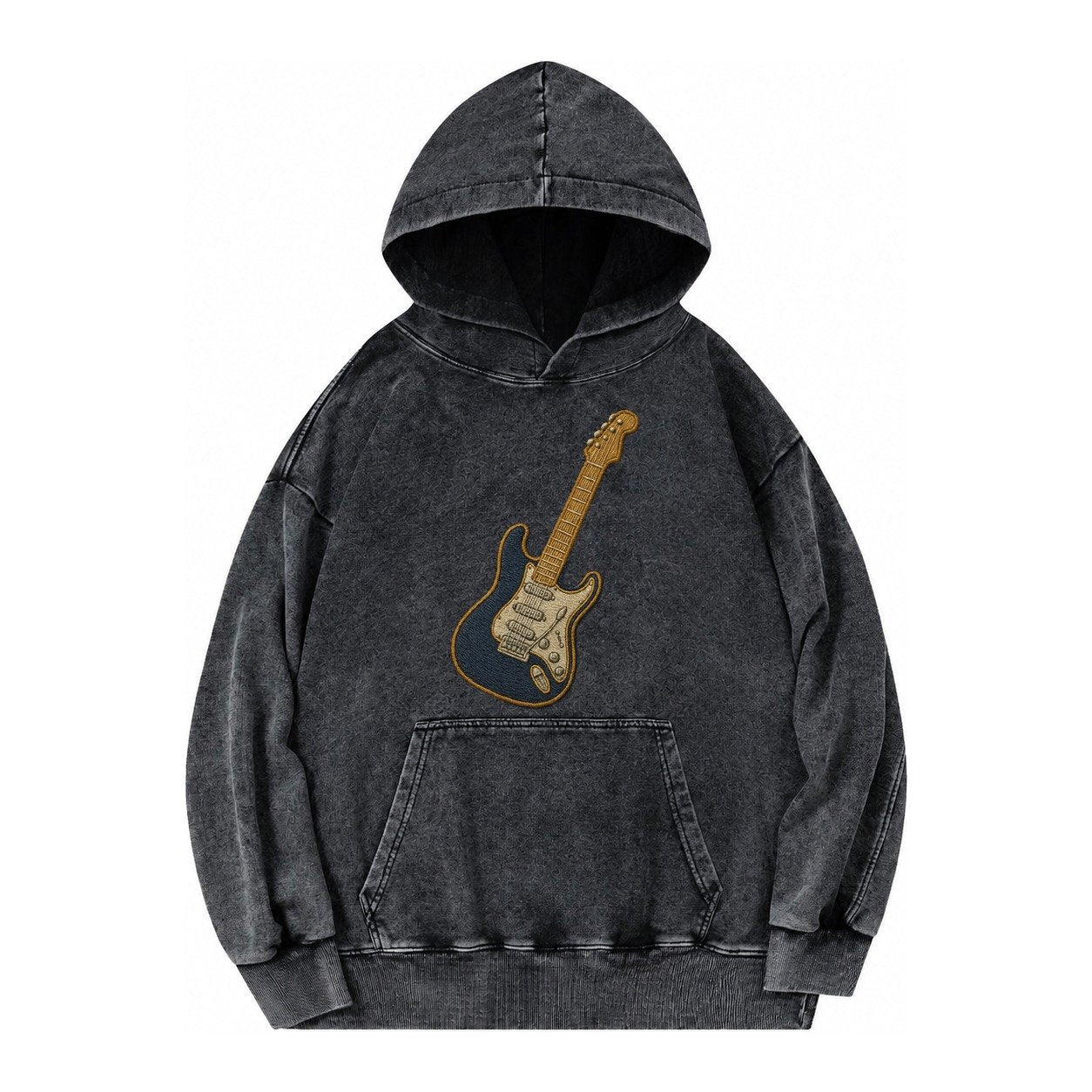 Electric Guitar Vintage Washed Hoodie – Black