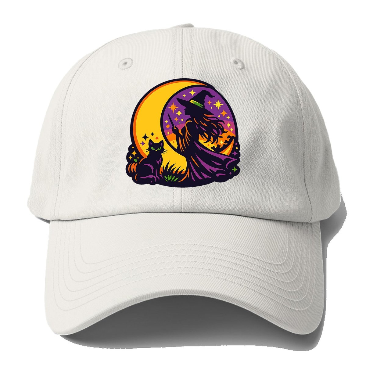 Moonlit Witch Cat Baseball Cap – Off White
