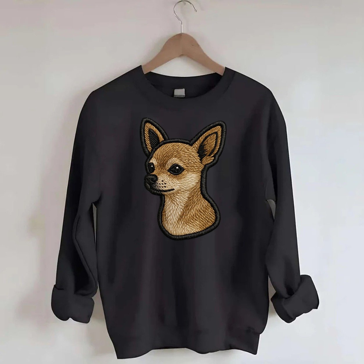 Chihuahua Modern Tiny Dog Logo With Bo Crewneck Sweatshirt – Black
