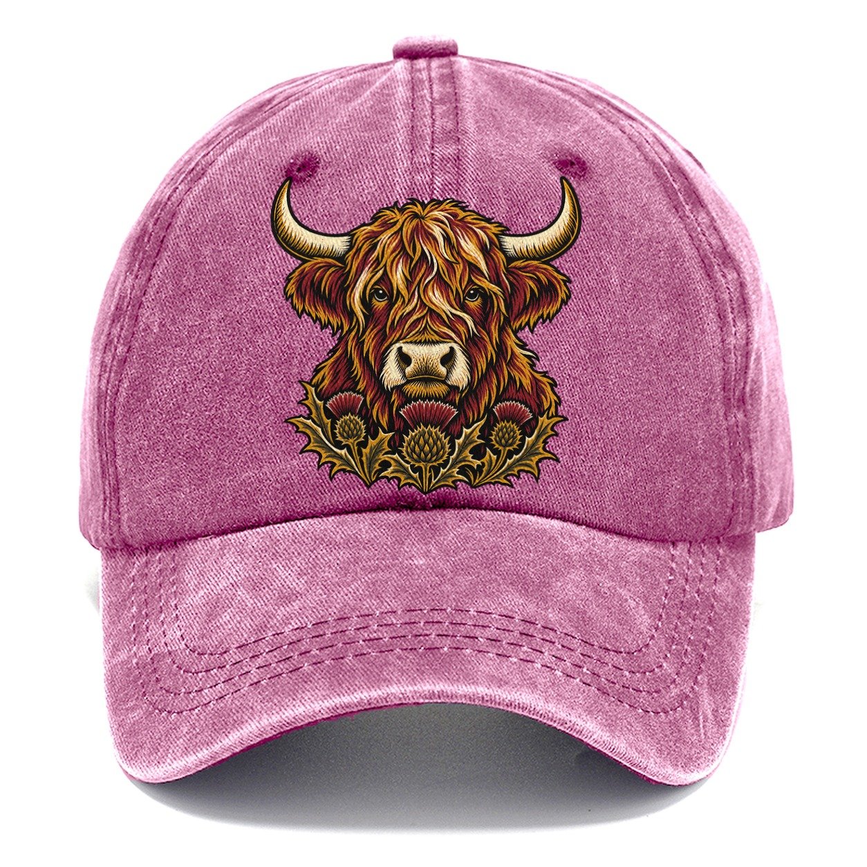 Highland Cow With Thistle Meadow Uk Culture Heritage Classic Cap – Dusty Rose