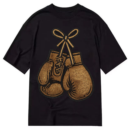 Boxing Gloves Vintage Leather Boxing Gloves With Laces Cross Classic T-shirt – Black